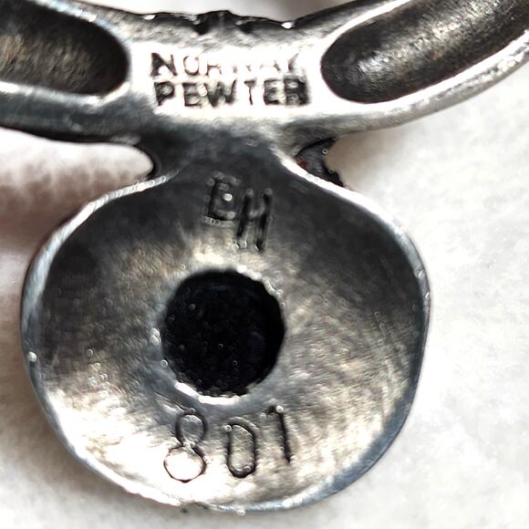 Vtg Eivind Hillestad Signed Norway 801 Pewter Brooch Scarf Fibula Pin Black Onyx - Picture 5 of 9